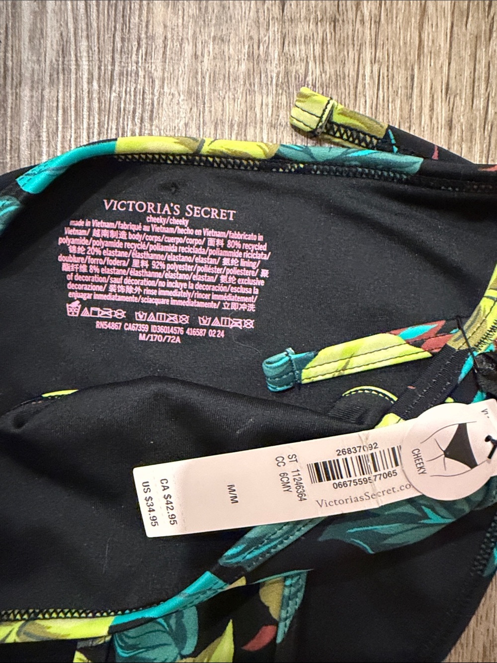 Victoria's Secret Womens Black Bikini Set Lime & Teal Tropical Print 34DD Medium - Picture 7 of 7